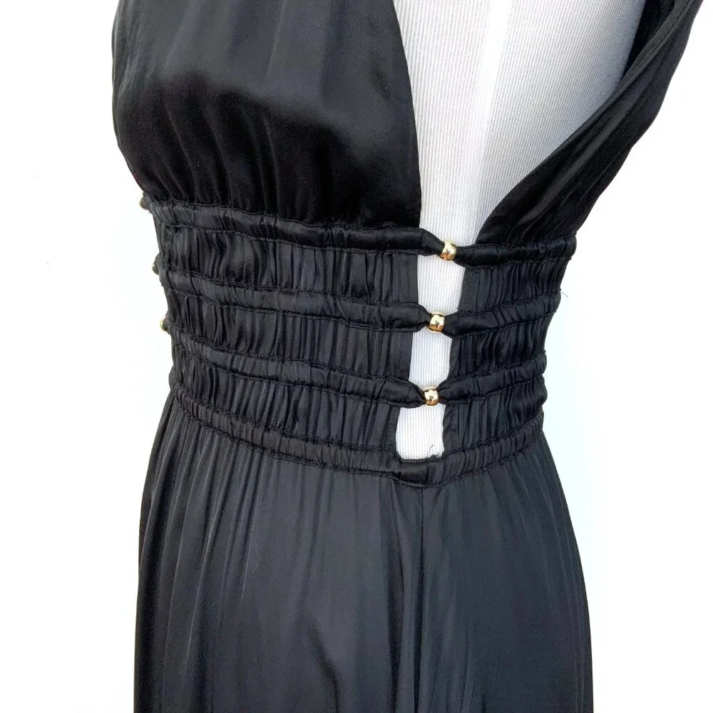 Maje Openwork Satin-Effect Black Maxi Dress Party Prom  Sz 38 (4) - Picture 8 of 16